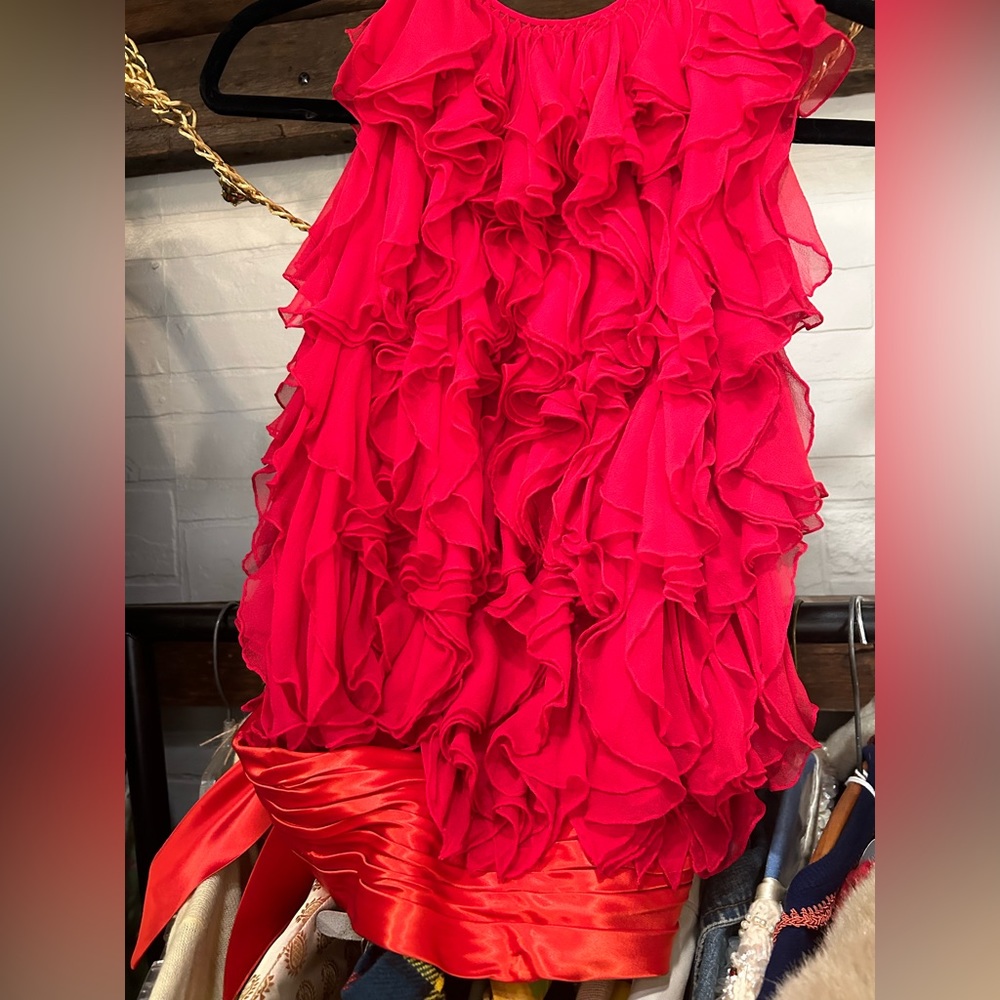 Beautiful ruffled chiffon satin Evelyn m foster blouse circa 1960s